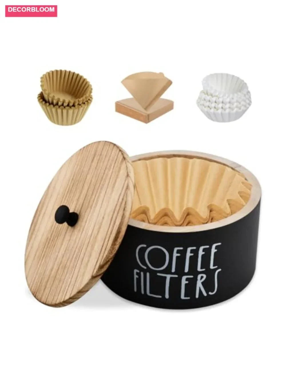 Wooden Coffee Filter Storage Holder Large Counter Dispenser with Bamboo Lid